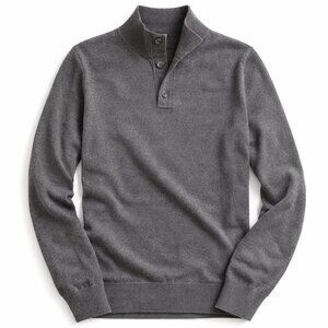 Banana Republic Mens Merino Wool Quarter Button Sweater Charcoal Gray Large Tall